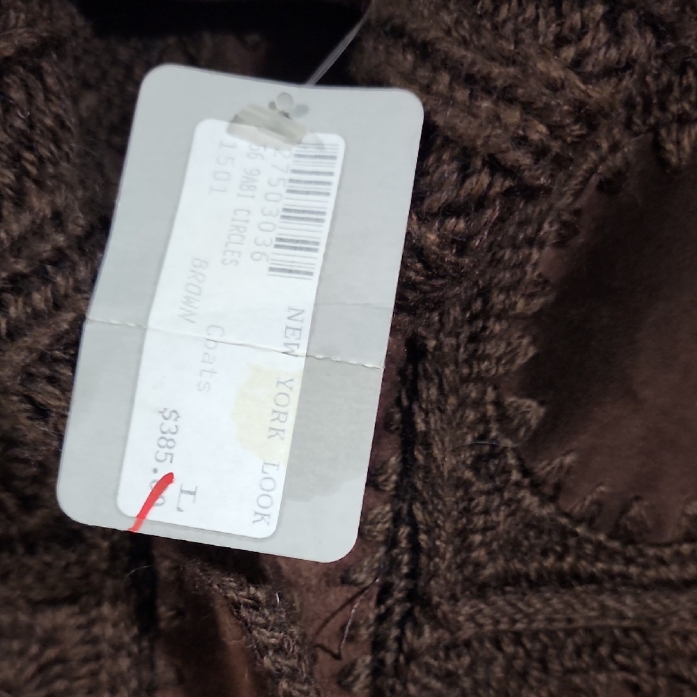 Chic Women's Brown Patchwork Coat NWT - image 3